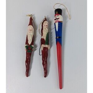 Skinny Pencil Shaped Icicle Ornament Lot Santa Claus Resin Nutcracker Plastic